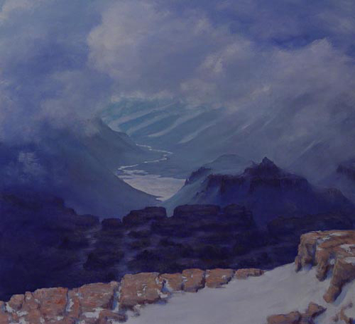 Upper Wright Valley in Clouds David Rosenthal Oil Painting Antarctic-Paintings Antarctica Paintings